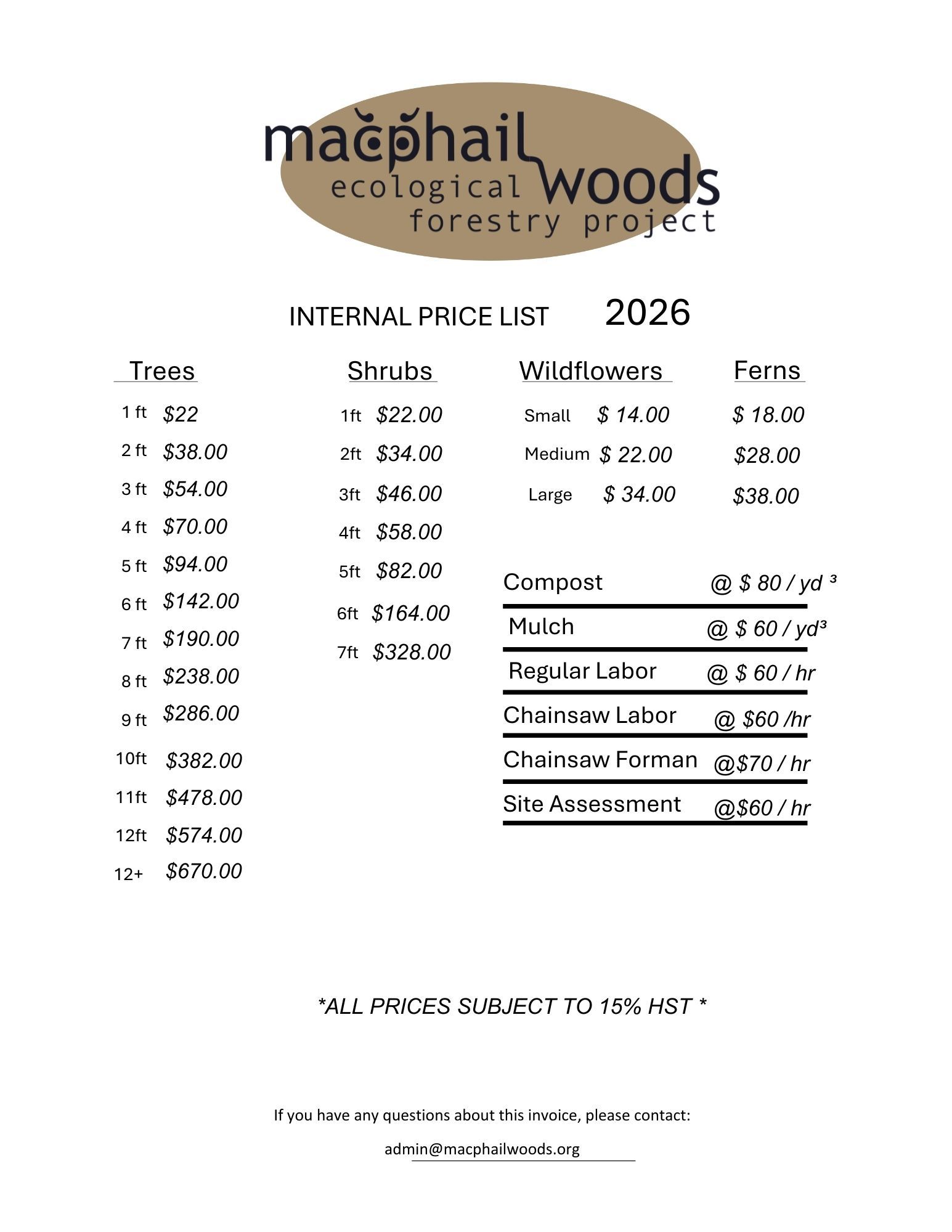 Price list