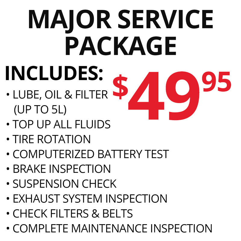 Our major service package is 39.95 and include lube, oil and filter, tire rotation and more.