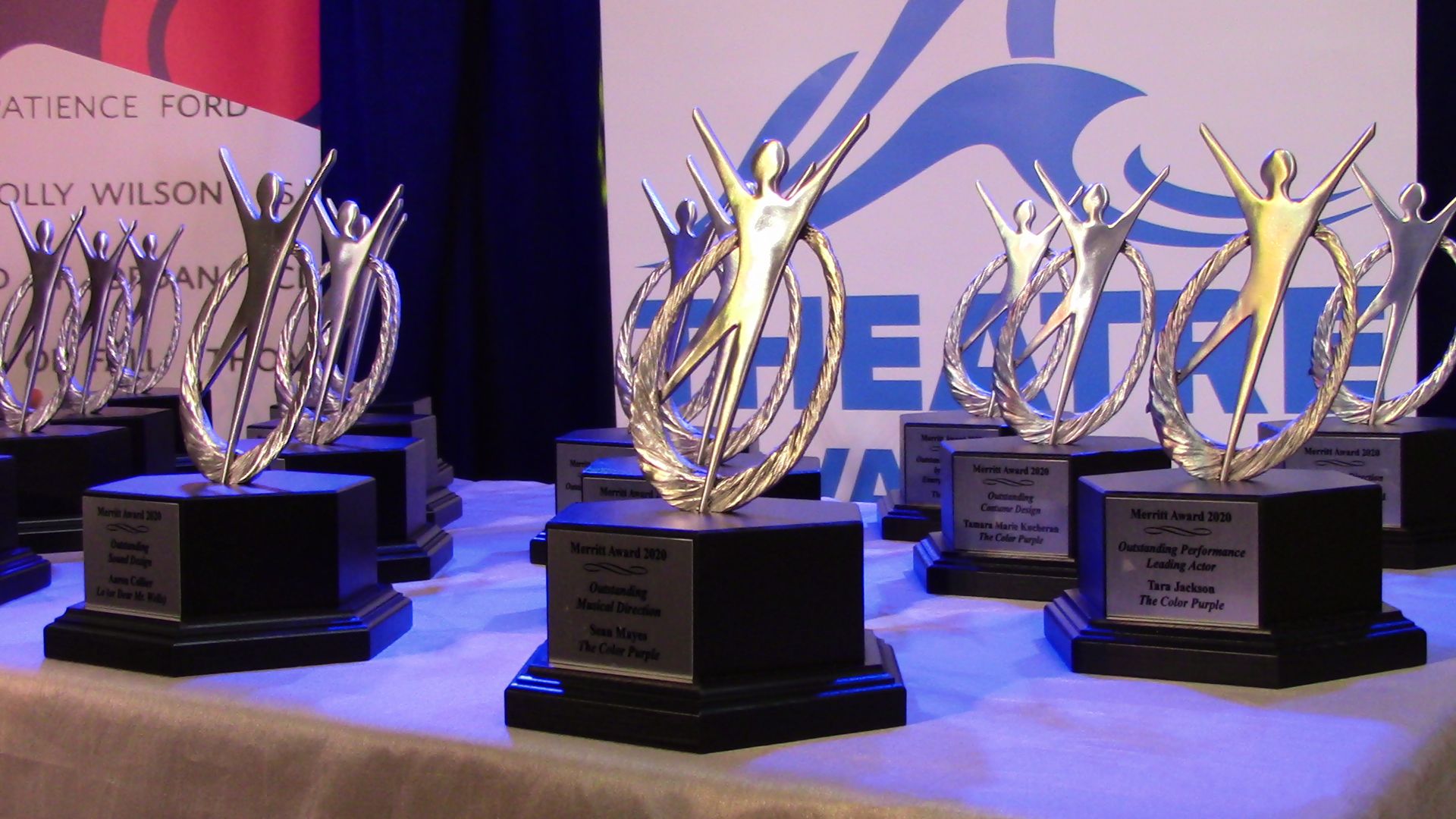 Photo of Merritt trophies on table